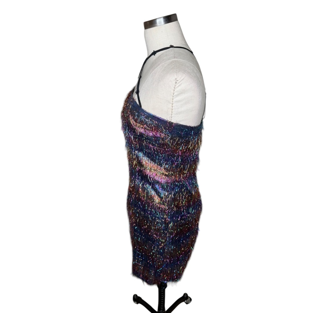 NANETTE LEPORE Y2K Party Dress Multicolor Metallic Tinsel Fringe Women's Size 6 - Picture 2 of 7